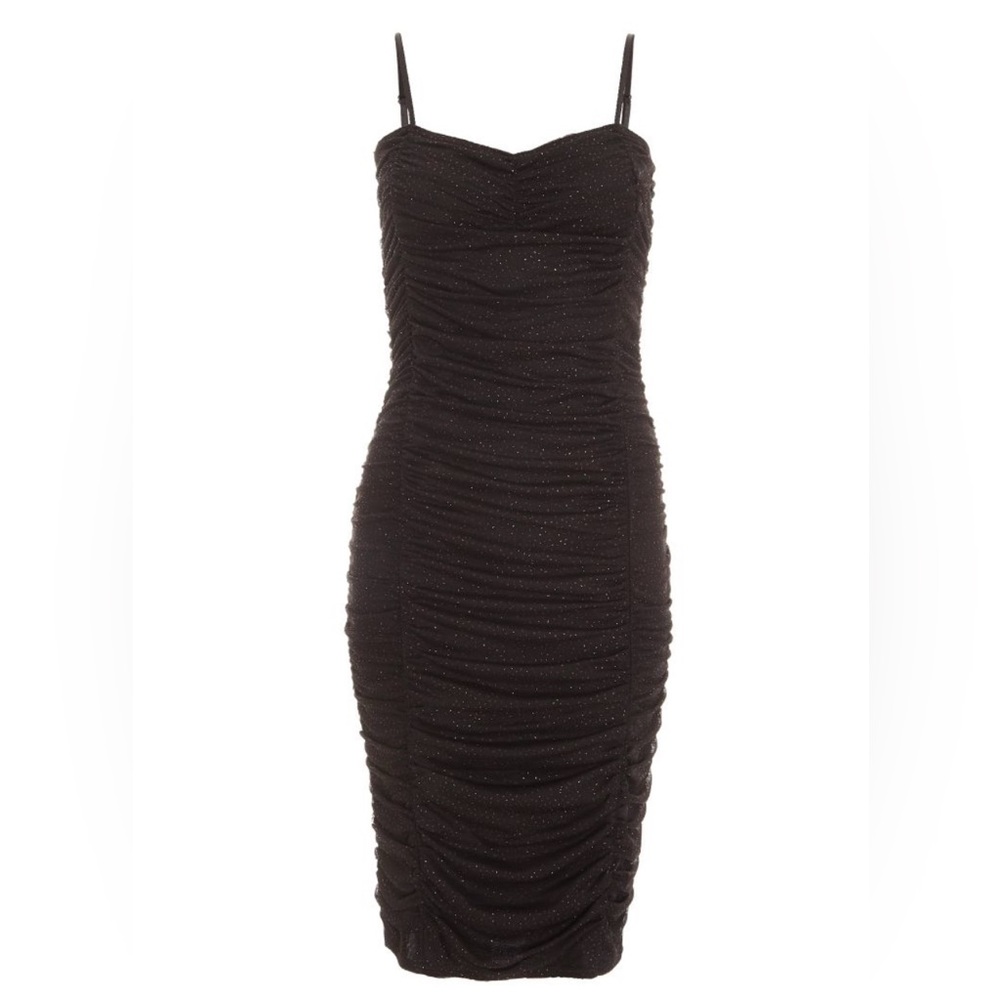 Quiz Little Black Dress LBD sparkle ruched bodycon cocktail party sz 4